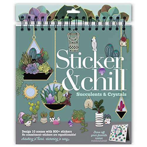 Sticker & Chill Sticker Book for Adults – 800+ Repositionable Clings Create Designs on 10 Spiral Bound Scene Pages – Easy, Fun & Stress Relieving - WoodArtSupply