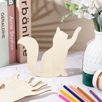 OLYCRAFT 6pcs Unfinished Cat Cutouts 6.3x8x0.1 inch Wooden Cat Cutout DIY Blank Unfinished Pieces Cutouts Blank Wood Cutouts Slices for DIY Painting