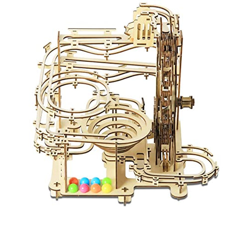 Hallisun 3D Wooden Puzzle for Adults, Marble Run Set, Wooden Mechanical Model Kit, DIY Roller Coaster Handicraft Wood Craft Kit, Birthday Gift for Hallisun