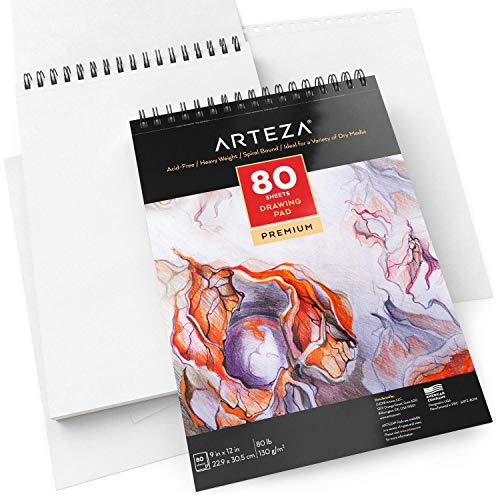 ARTEZA Drawing Paper Pad, 9 x 12 Inches, Pack of 1, 80 Pages, Spiral-Bound Sketch Book, Drawing Journal with Durable 80-lb Paper Sheets, Art Supplies ARTEZA