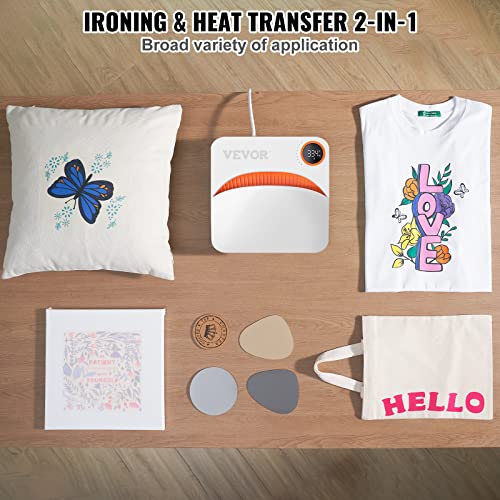 VEVOR Heat Press Machine,9x9inches Portable Shirt Printing Multifunctional Sublimation Transfer Heat Press Machine Teflon Coated, Easy Iron-on Press