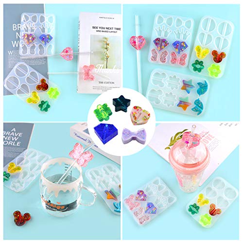 3PCS Straw Topper Mold Kits for Epoxy Resin Casting - Crown, Diamond, Heart, Flower Shapes for 8mm Straw Toppers in Silicone Crafts YOKSAS