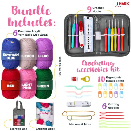 J MARK Crochet Kit for Beginners – Complete Crocheting Set with Acrylic Yarn and Accessories - WoodArtSupply