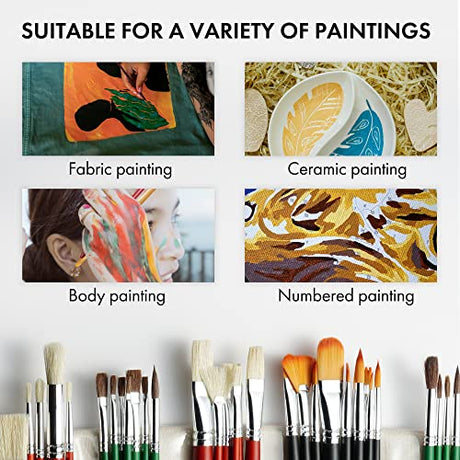 ARTIFY 41 Pieces Long Handle Paint Brushes, Expert Series, Hog Bristle, Horse Hair and Nylon Hairs Art Set Includes a Carrying Canvas Roll, for ARTIFY art supplies