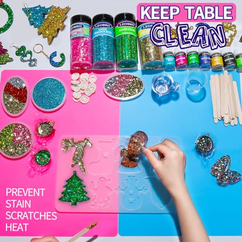 LEOBRO Silicone Mat, 2 PCS 15.7" x 11.7" Playdough Mat, Large Silicone Sheet for Crafts Jewelry Resin Molds Mat, Nonstick Silicone Craft Mats for LEOBRO