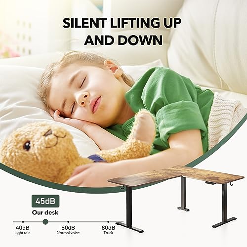 FEZIBO L Shaped Standing Desk Adjustable Height, 63 Inch Electric Stand up Corner Computer Desk, Sit Stand Home Office Desk with Splice Board, Rustic FEZIBO