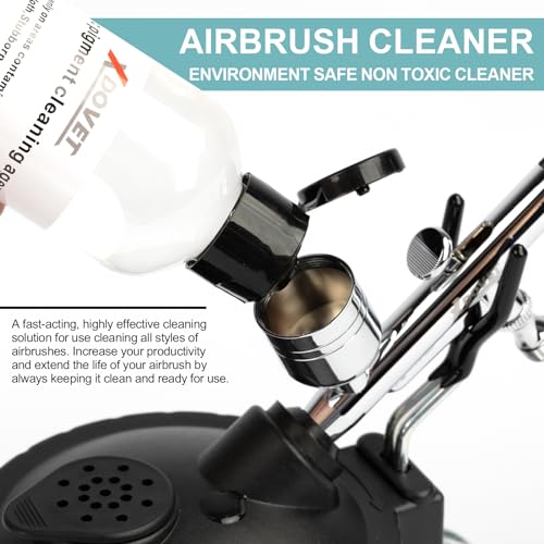 XDOVET Airbrush 13 Piece Airbrush Cleaning Kit with 120ml/4oz Cleaner-Airbrush Clean Pot Glass Cleaning Jar with Holder, 5pc Cleaning Needles, 5pc XDOVET