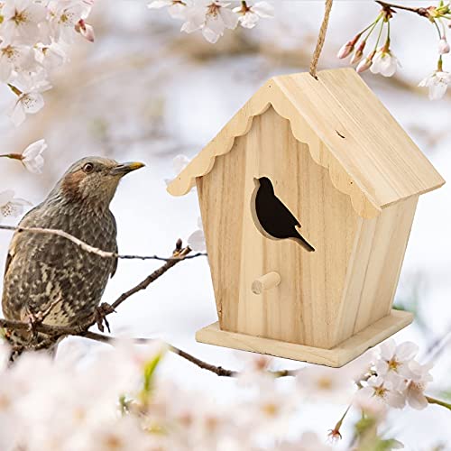 Wood Birdhouse,Unfinished Birdhouse to Paint for Birdwatching Wood Frame for Finches and Songbirds Duokon