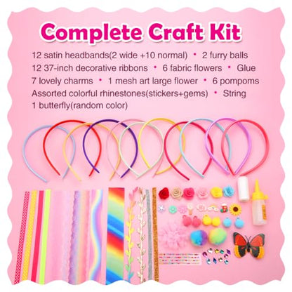 Headband Making Kit for Girls Arts and Crafts for Kids Ages 4-6 6-8 8-12 Make Your Own 12 Fashion Headbands DIY Hair Accessories Set Toys for 4 5 6 7 - WoodArtSupply