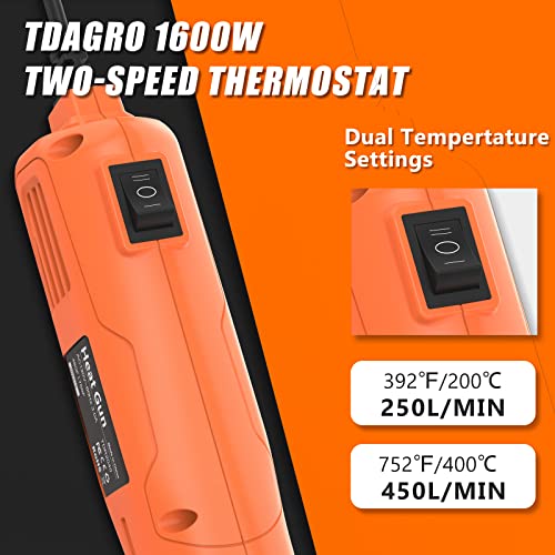 TDAGRO Mini Heat Gun 400W, 482°F & 752°F 2 Temp Setting Embossing Heat Gun, Fast Heating, Overload Protection with Reflector Nozzle for DIY, Electronics, Shrink PVC Tubing/Wrapping/Crafts, Epoxy Resin