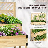 Outsunny Raised Garden Bed with Trellis, 2 Tier Wooden Elevated Planter Box with Legs and Metal Corners, for Vegetables, Flowers, Herbs, Natural Outsunny