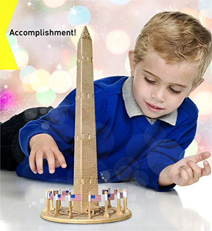 Puzzled 3D Puzzle Washington Monument Wood Craft Construction Model Kit, Educational DIY Wooden Toy Assemble Model Unfinished Crafting Hobby Puzzle - WoodArtSupply