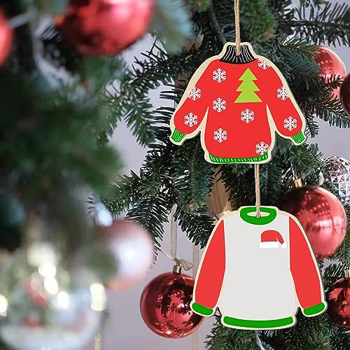 Clothes Wood Wooden Clothing Shape Unfinished Wood Sweater Blank Wood Pieces Wooden with Twines Art Ornaments for Christmas Wedding Birthday Party - WoodArtSupply