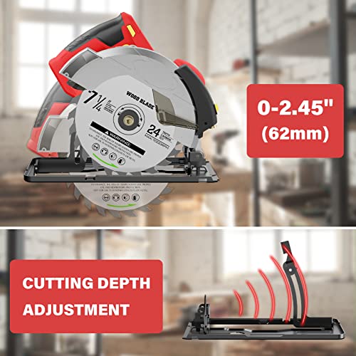 Circular Saw, 1500W Power Circular Saws with Laser Guide, 5500RPM Compact Circular Saw with 3 Saw Blades (24T+ 48T)7-1/4'', 0-45° Bevel Adjustment, Vistreck