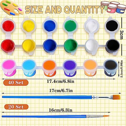 280 Pcs Washable Paint for Kids Arts and Crafts, 20 Gouache Watercolor Paint Sets of 12 Colors for Party Classroom Painting Supplies, 20 Flat and 20