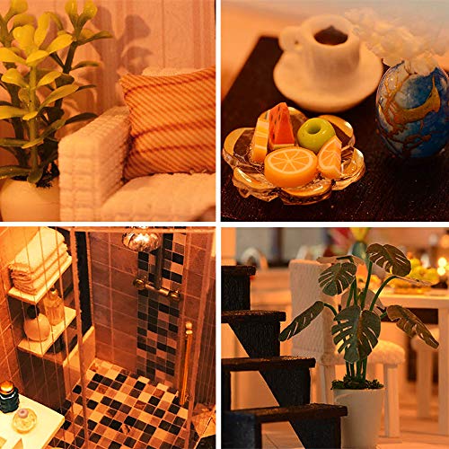 Spilay Dollhouse Miniature with Furniture,DIY Kit Mini Modern Villa Model with Music Box,1:24 Scale Creative Doll House Best Christmas Birthday Gift Spilay