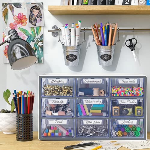 Arteza 9 Drawer Storage Cabinet, 16.1 x 9.3 x 9.8 inches, White, Plastic Drawers with Stoppers, Multi Compartment Organizer for Makeup and Art ARTEZA