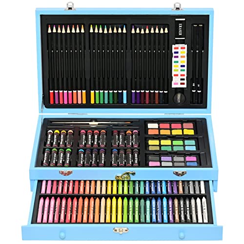 Sunnyglade 145 Piece Deluxe Art Set, Wooden Art Box & Drawing Kit with ...