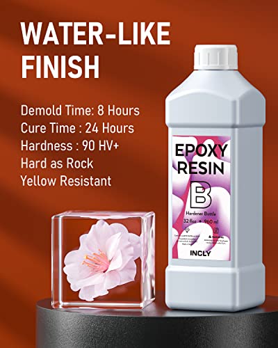 INCLY 64OZ Crystal Clear Epoxy Resin Kit, High Gloss & Bubbles Free Resin Supplies For Coating and Casting, Table Top, Countertop, River Table, Wood, - WoodArtSupply