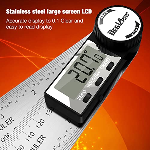 Digital Angle Finder Protractor, DEGLASERS Digital Protractor 7inch/200mm Stainless Steel Angle Measuring Tool with LCD Display for DegLasers