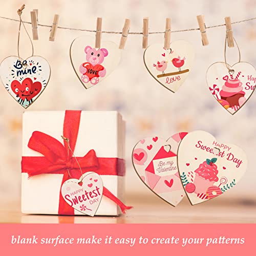 MGParty 60Pcs Natural Heart Wood Slices, DIY Mother's Day Bulk Wooden Hearts for Crafts, Unfinished Paintable Wooden Hanging Decorations, Wood Kit