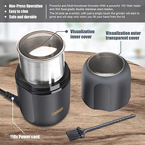 COOL KNIGHT Herb Grinder [large capacity/fast/Electric ]-Spice Herb Coffee Grinder with Pollen Catcher/- 7.5" (Grey) COOL KNIGHT