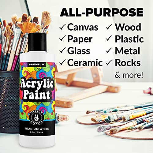 White Acrylic Paint Premium Colors Paint Acrylic | Art Paints for Canvas and Outdoor Painting 8oz 236ml Bottle Titanium White - WoodArtSupply