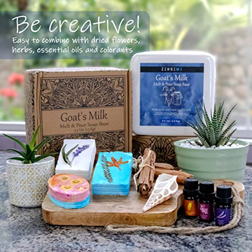 ZenseMe 5.5 LB - Goats Milk Soap Base | Melt and Pour supplies kit for soap making, SLS/SLES & PEG free | Best Natural Organic Vegetable Ingredients ZenseMe