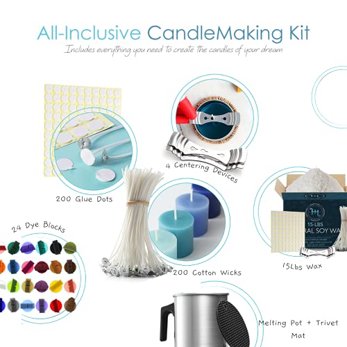 Hearth & Harbor DIY Candle Making Kit for Adults and Kids, Candle Making Supplies, 15Lbs. Soy Candle Wax Flakes, Soy Candle Kit Making, Premium Hearth & Harbor