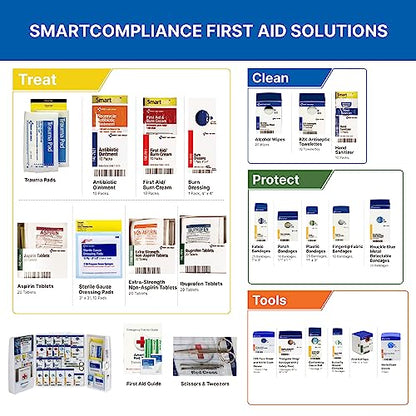 First Aid Only 1000-FAE-0103 50-Person SmartCompliance OSHA First Aid Kit for Businesses, Large Plastic First Aid Cabinet with Medications, 245 - WoodArtSupply