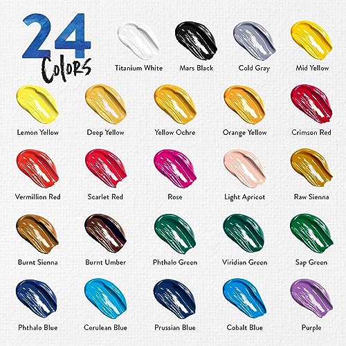 Chalkola Acrylic Paint Set for Adults, Kids & Artists - 40 Piece Acrylic Painting Supplies Kit, with 24 Acrylic Paints (22ml), 10 Painting Brushes, 5