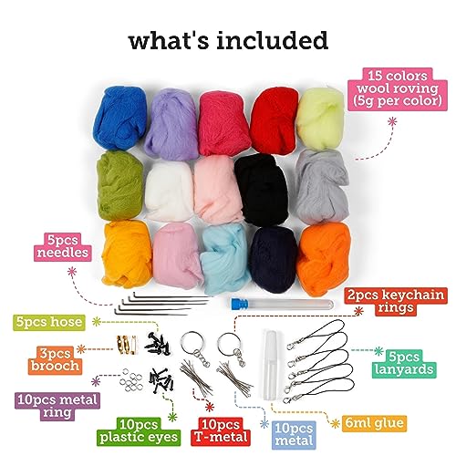 Incraftables Wool Needle Felting Kit (15 Colors). Best Wool Felting Kits for Beginners, Pros, Adults & Kids. Wool Roving Felt Supplies Starter Set