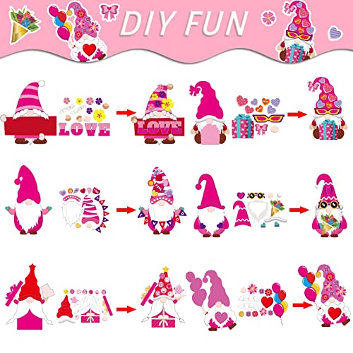 chiazllta 30 Packs Valentine's Day Craft Kits DIY Gnome Art Craft for Preschool Kids, Valentine's Make Your Own Gnome Paper Craft Set for Home Class chiazllta