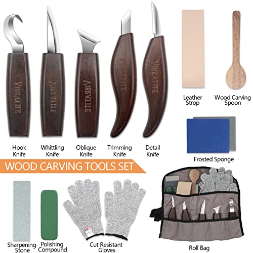 VIBRATITE Wood Carving Tools Set - Wood Carving Kit with Detail Wood Knife, Woodworking Whittling Kit for Beginners, DIY VIBRATITE