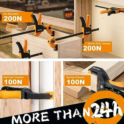 TOLESA Bar Clamps for Woodworking 200N Load Limit Light Duty Quick Grip Clamps 4 Inch Spring Clamps & 5 Inch Ratchet Clamps with Powerful Clamping - WoodArtSupply