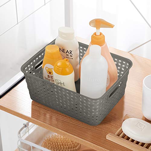 Rinboat Mixed Color Rectangle Storage Baskets, Plastic Weave Shelf Baskets, 6 Packs Rinboat