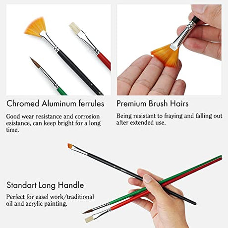 ARTIFY 41 Pieces Long Handle Paint Brushes, Expert Series, Hog Bristle, Horse Hair and Nylon Hairs Art Set Includes a Carrying Canvas Roll, for ARTIFY art supplies