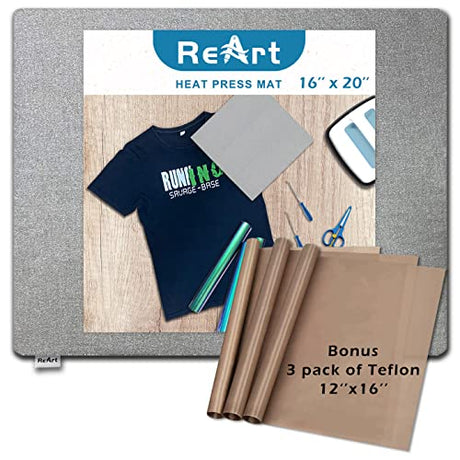 Heat Press Mat 16" x 20" for Easypress Both Sides Applicable - Mat for Heat Press Machines and HTV and Iron On Projects ReArt