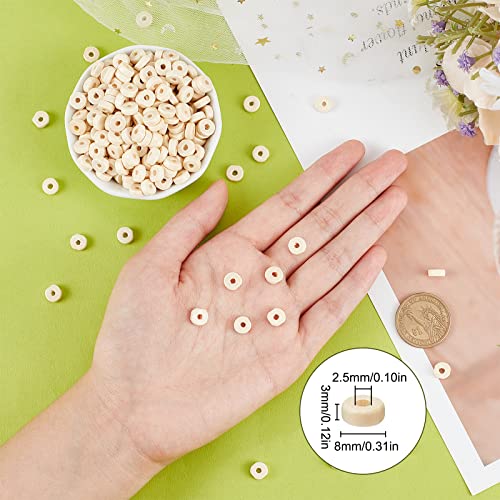 OLYCRAFT 1000PCS 8mm Wooden Flat Spacer Beads Unfinished Flat Wood Loose Beads Wooden Coin Spacer Beads for DIY Bracelet Necklace Earring Craft OLYCRAFT