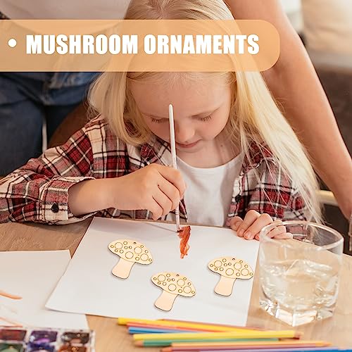 Healifty 10pcs Unfinished Wood Slices Mushroom Wood Cutouts with Twine Discs Wooden Ornaments DIY Crafts Hanging Embellishments Decoration for Healifty