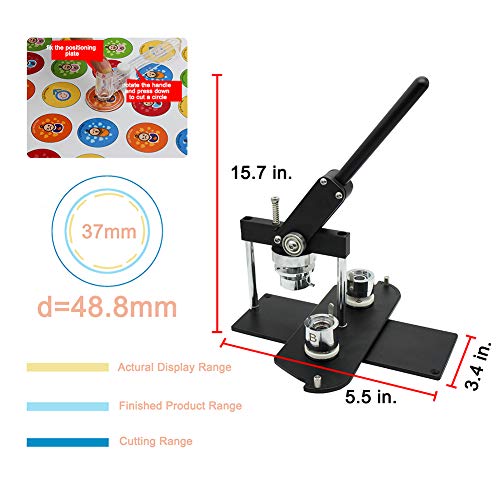 ChiButtons (Kit) 37mm (1 1/2") Badge Press Machine-B400 + 37mm Round Die Moulds + 200 Set Pin Button Components + Adjustable Circle Cutter ChiButtons