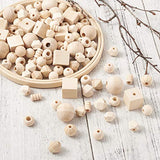 150pcs Assorted Natural Wooden Beads Round/Cube/Polygon/Bicone/Column/Rondelle/Oval Wood Spacer Beads Unfinished Loose Beads for Jewelry Making EEE ELECRELIVE