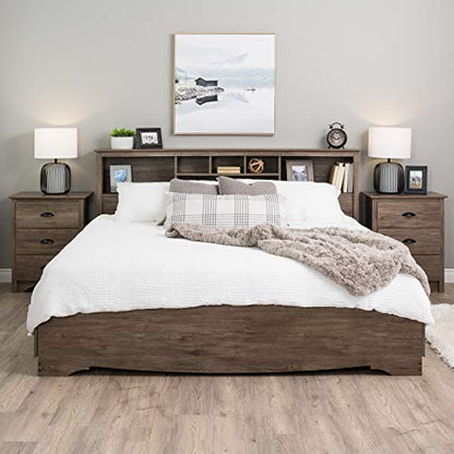 Drifted Gray King Size Bookcase Headboard – Stylish & Space-Saving Design by Prepac - WoodArtSupply