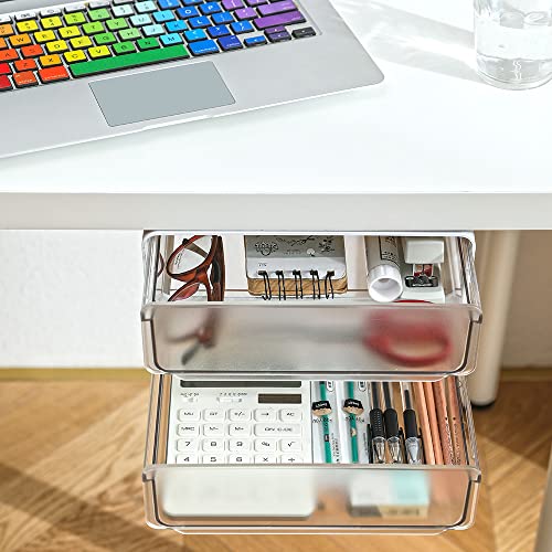 Under Desk Drawer Organizer Slide Out, Hidden Self- adhesive Under Desk Storage Drawer with 2 Layers, Add a Drawer Under Table Storage Pencil Drawer - WoodArtSupply