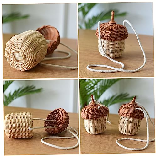 Cabilock 2 pcs Rattan Satchel Hanging Basket sandy cheeks costume Rattan Storage Basket acorn shaped bag summer shoulder bag bohe foraging bag rattan Cabilock