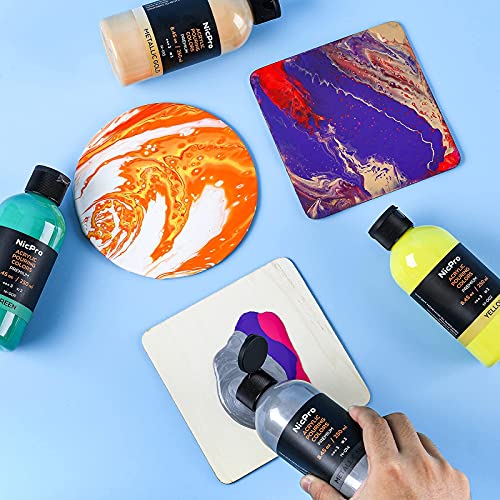 Nicpro 14 Colors 8.45oz Acrylic Pour Paint Supplies Kit, Large Volume Premixed High Flow Painting Bulk Set with Canvas, Wood Natural Slices, Pouring Nicpro