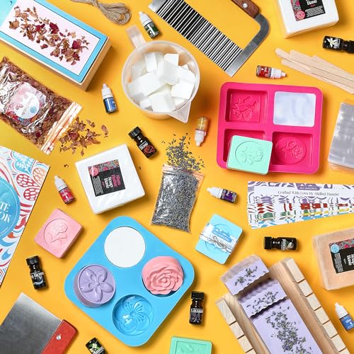 Soap Making Kit - Soap Making Supplies melt and Pour -Large DIY Set for Adults and Kids, Includes soap Base, soap Cutter Box, Silicone molds, Prime Creations