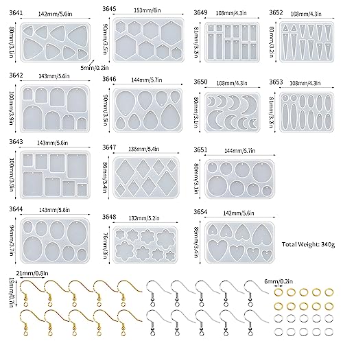 RESIN GO 54 Pcs Epoxy Resin Jewelry Molds for Beginners, Moldes De Silicona para Resina for Earrings Pendants Necklaces Keychains Making, Variety - WoodArtSupply