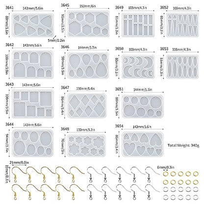 RESIN GO 54 Pcs Epoxy Resin Jewelry Molds for Beginners, Moldes De Silicona para Resina for Earrings Pendants Necklaces Keychains Making, Variety - WoodArtSupply