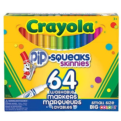 Crayola Pip-Squeaks Skinnies Washable Markers (64ct), Mini Markers for Kids, Coloring Markers, Craft Supplies, Kids Holiday Gift, 3+ - WoodArtSupply